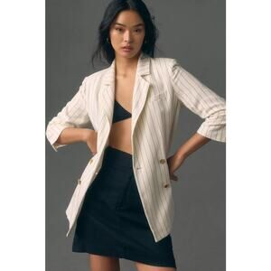 Anthropologie Bishop + Young Riviera Pinstripe Blazer Ivory Linen Blend L NWT